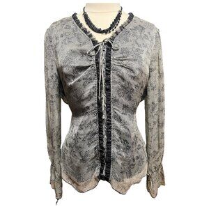 Silk Missioni taupe and black lace up blouse